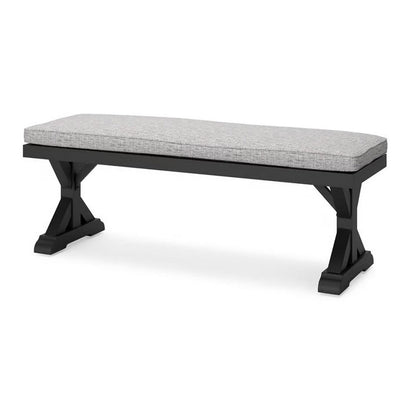 Tira Outdoor Bench, Gray Nuvella, 54 Inch, Black Wicker Trestle Base