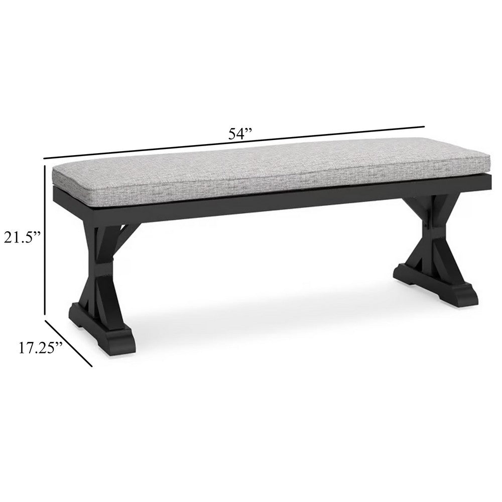 Tira Outdoor Bench, Gray Nuvella, 54 Inch, Black Wicker Trestle Base