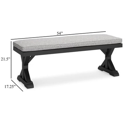 Tira Outdoor Bench, Gray Nuvella, 54 Inch, Black Wicker Trestle Base