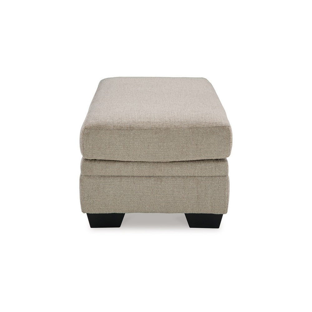 Ead Ottoman Bench, 44 Inch Soft Taupe Brown Polyester, Faux Wood Legs