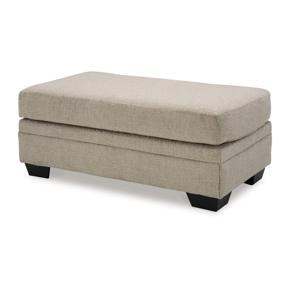 Ead Ottoman Bench, 44 Inch Soft Taupe Brown Polyester, Faux Wood Legs