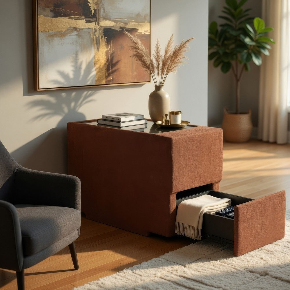 Meso Modular Console Side Table with Storage, Orange Nuvella, 37 Inch