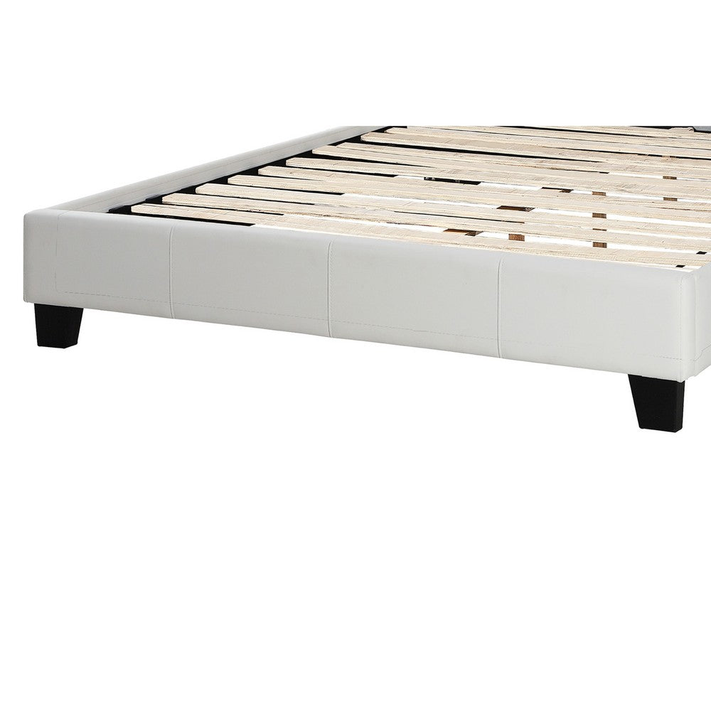 Full Size Bed, Tufted Curved, White Faux Leather Upholstered Pine Wood