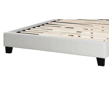 Full Size Bed, Tufted Curved, White Faux Leather Upholstered Pine Wood