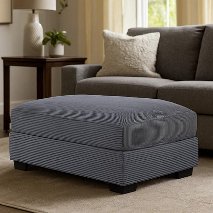 Lomi Cocktail Ottoman, Dark Gray Corduroy, Black Legs, 45 x 28 Inch
