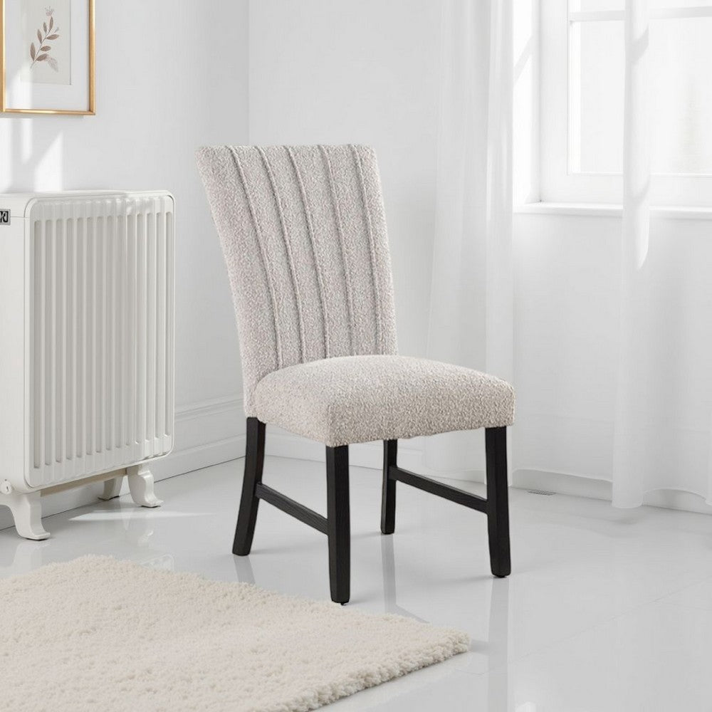Reo Dining Side Chair Set of 2, Vertical Tufted Gray Boucle, Black