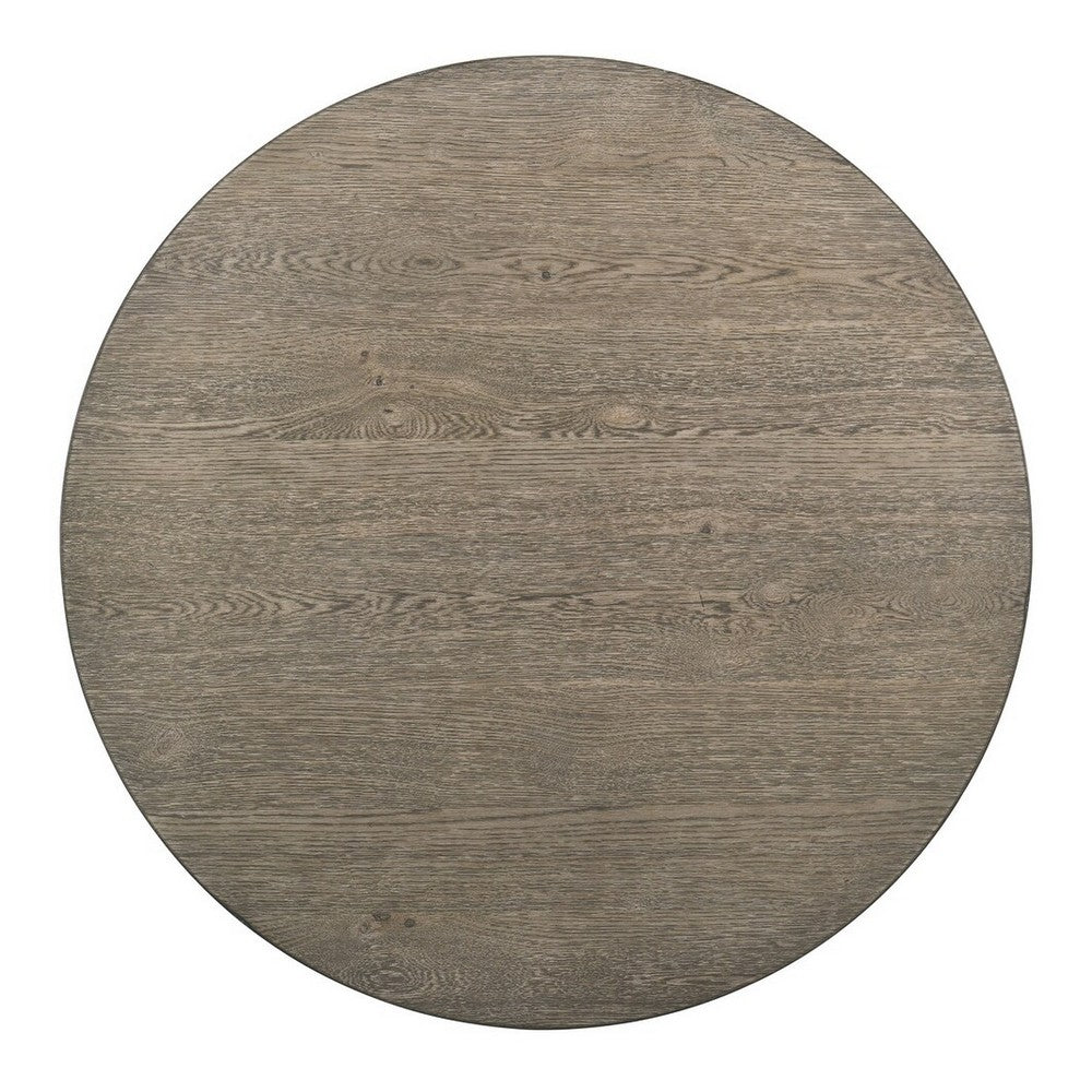 Koe Counter Height Table, 48 Inch Brown Round Top, White Pedestal Base