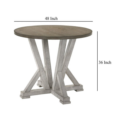 Koe Counter Height Table, 48 Inch Brown Round Top, White Pedestal Base