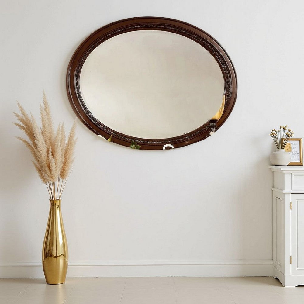 Lego Wall Mounting Mirror, 49 Inch Cherry Brown Solid Wood Oval Frame