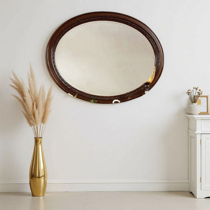 Lego Wall Mounting Mirror, 49 Inch Cherry Brown Solid Wood Oval Frame