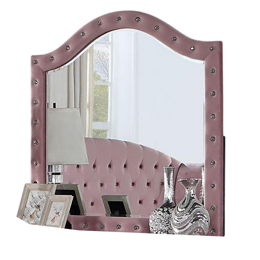 Zoha Dresser Mirror, Crystal Tuft Pink Flannelette Upholstery 41 Inch