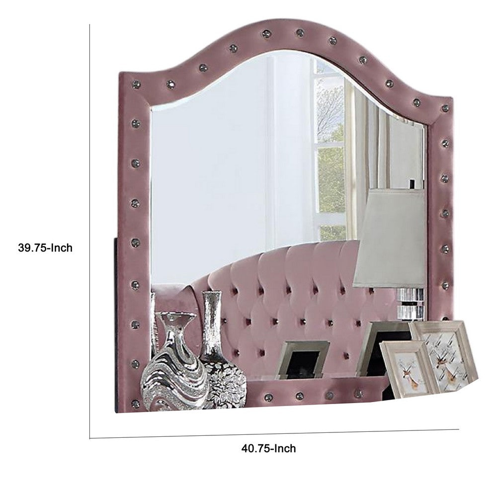 Zoha Dresser Mirror, Crystal Tuft Pink Flannelette Upholstery 41 Inch