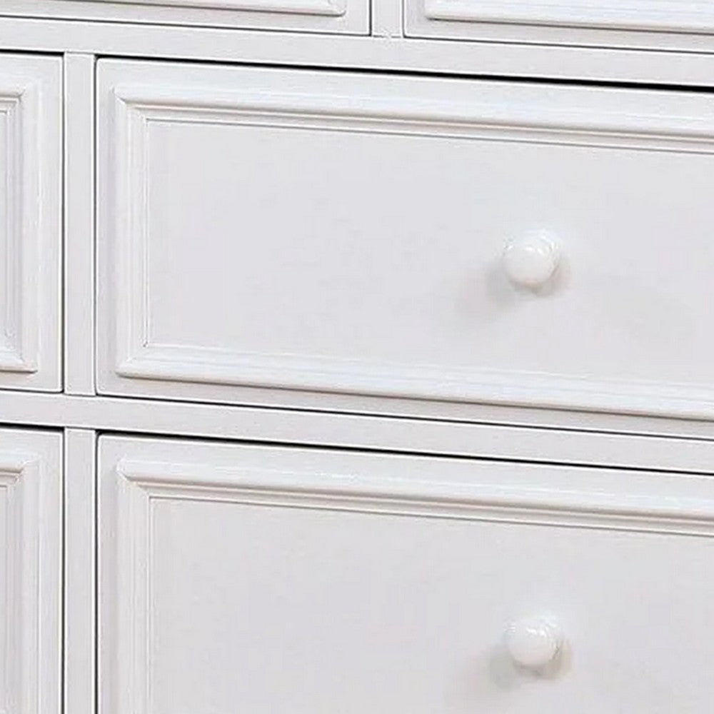 Kny Wide Dresser, 7 Drawers, Turned Feet, Traditional White Solid Wood