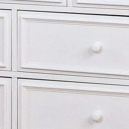 Kny Wide Dresser, 7 Drawers, Turned Feet, Traditional White Solid Wood