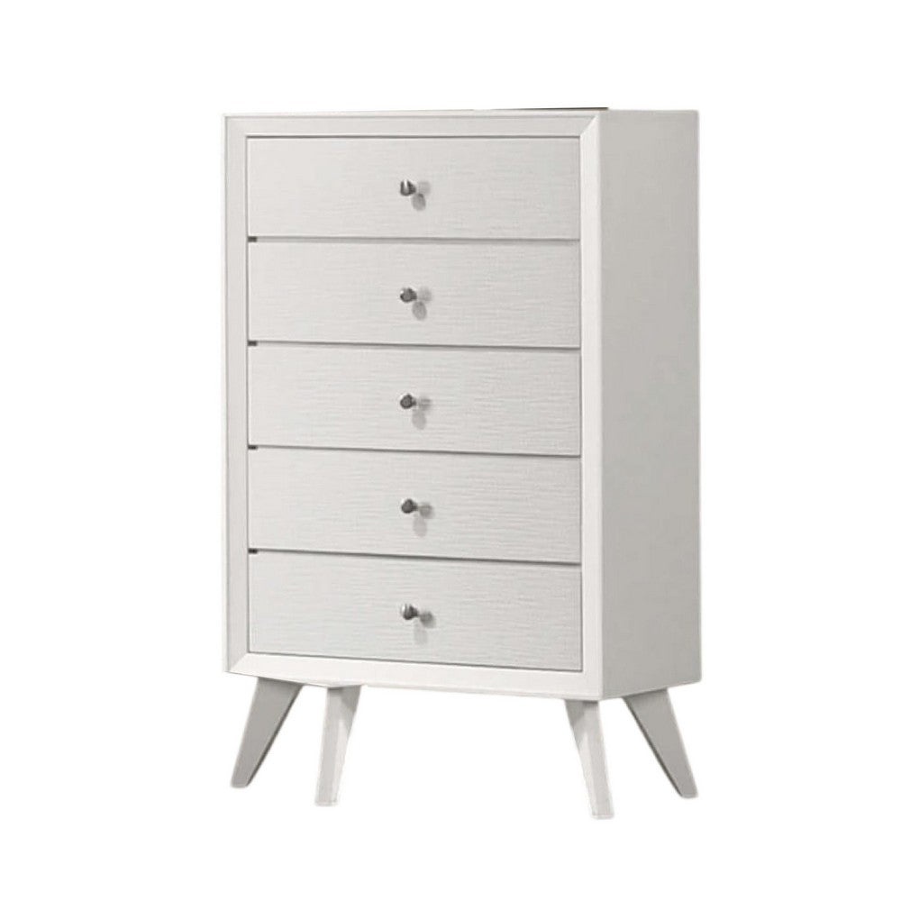 Tory Tall Dresser Chest, 5 Drawers w Bronze Knobs, Textured White Wood
