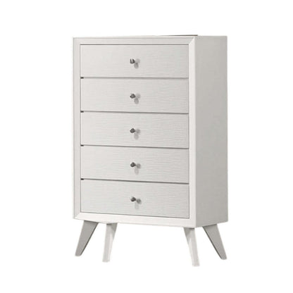 Tory Tall Dresser Chest, 5 Drawers w Bronze Knobs, Textured White Wood