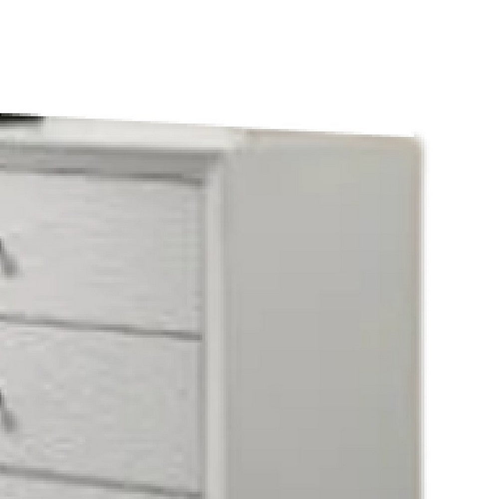 Tory Wide Dresser, 6 Drawers w Bronze Knobs, Textured White Wood
