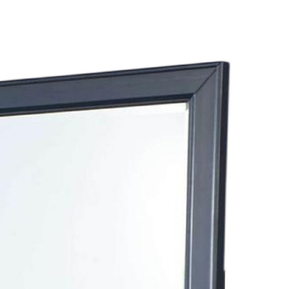 Zeny Dresser Mirror, 40 Inch Rectangular, Slate Blue Solid Wood Frame