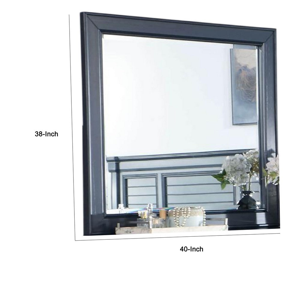 Zeny Dresser Mirror, 40 Inch Rectangular, Slate Blue Solid Wood Frame