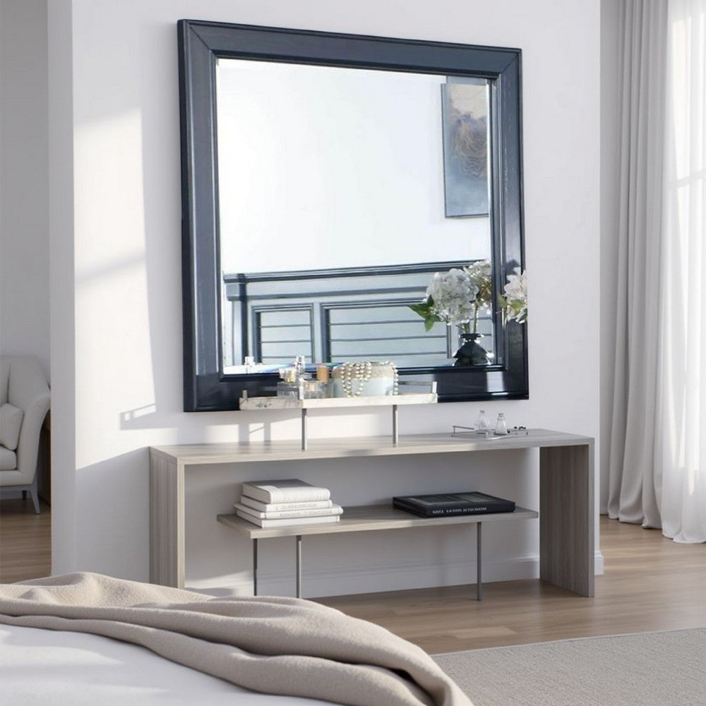 Zeny Dresser Mirror, 40 Inch Rectangular, Slate Blue Solid Wood Frame