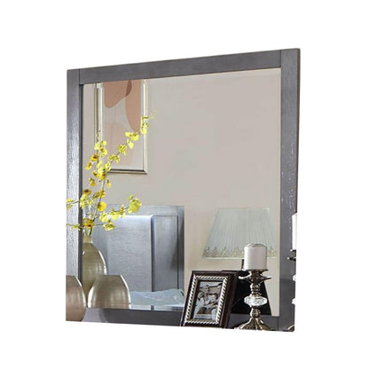 Levice Dresser Mirror, 38 Inch Rectangular, Gray Solid Wood Frame