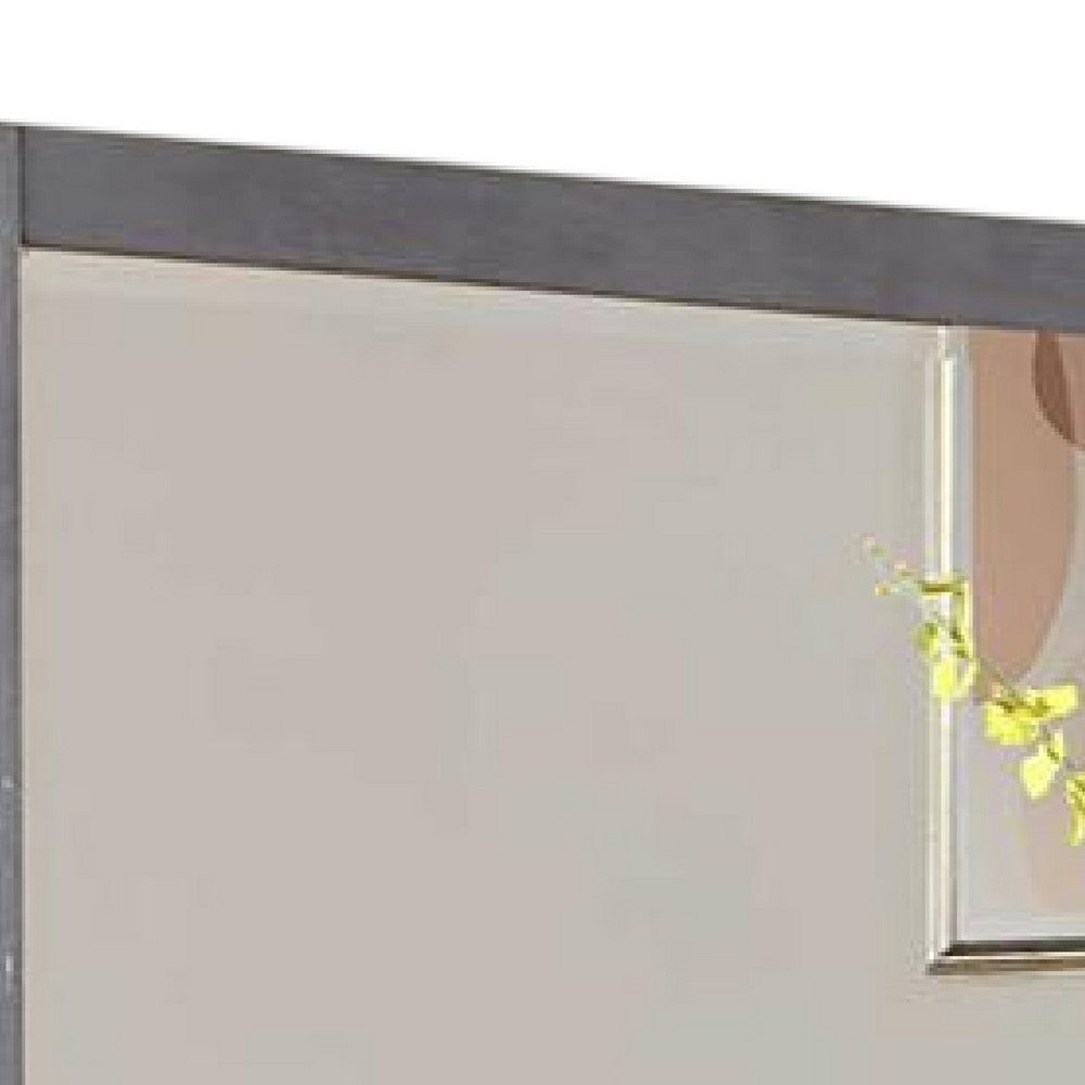 Levice Dresser Mirror, 38 Inch Rectangular, Gray Solid Wood Frame