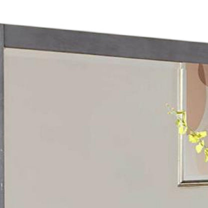 Levice Dresser Mirror, 38 Inch Rectangular, Gray Solid Wood Frame
