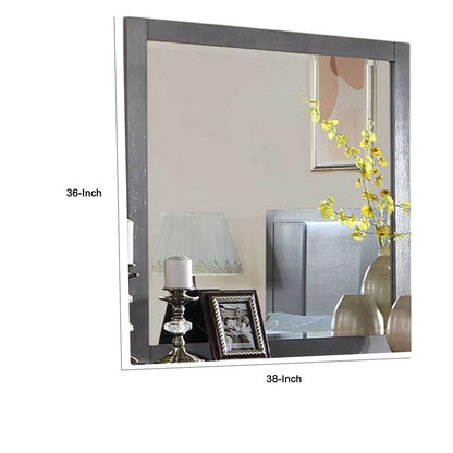 Levice Dresser Mirror, 38 Inch Rectangular, Gray Solid Wood Frame