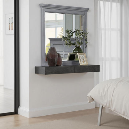 Lile Dresser Mirror w Crown Molding Frame, 42 Inch Solid Wood – Grey