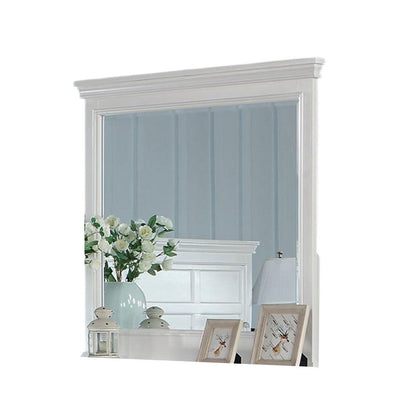 Lile Dresser Mirror w Crown Molding Frame, 42 Inch White Solid Wood
