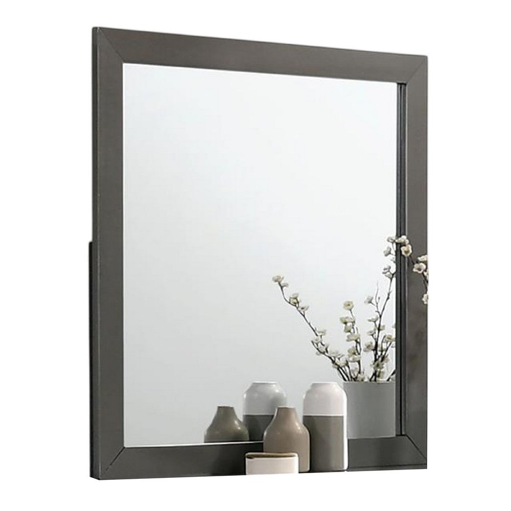 Aliso Dresser Mirror, Modern Metallic Gray Solid Wood Frame, 38 Inch