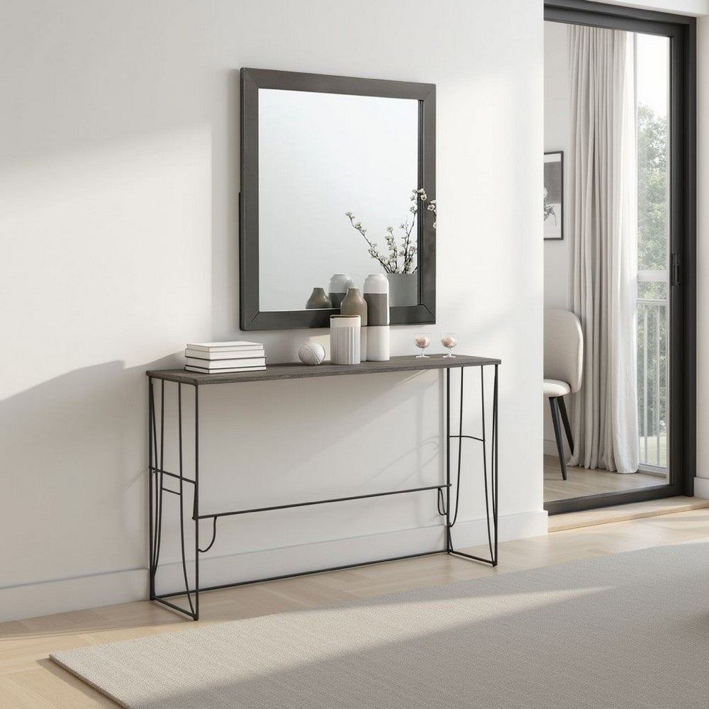 Aliso Dresser Mirror, Modern Metallic Gray Solid Wood Frame, 38 Inch