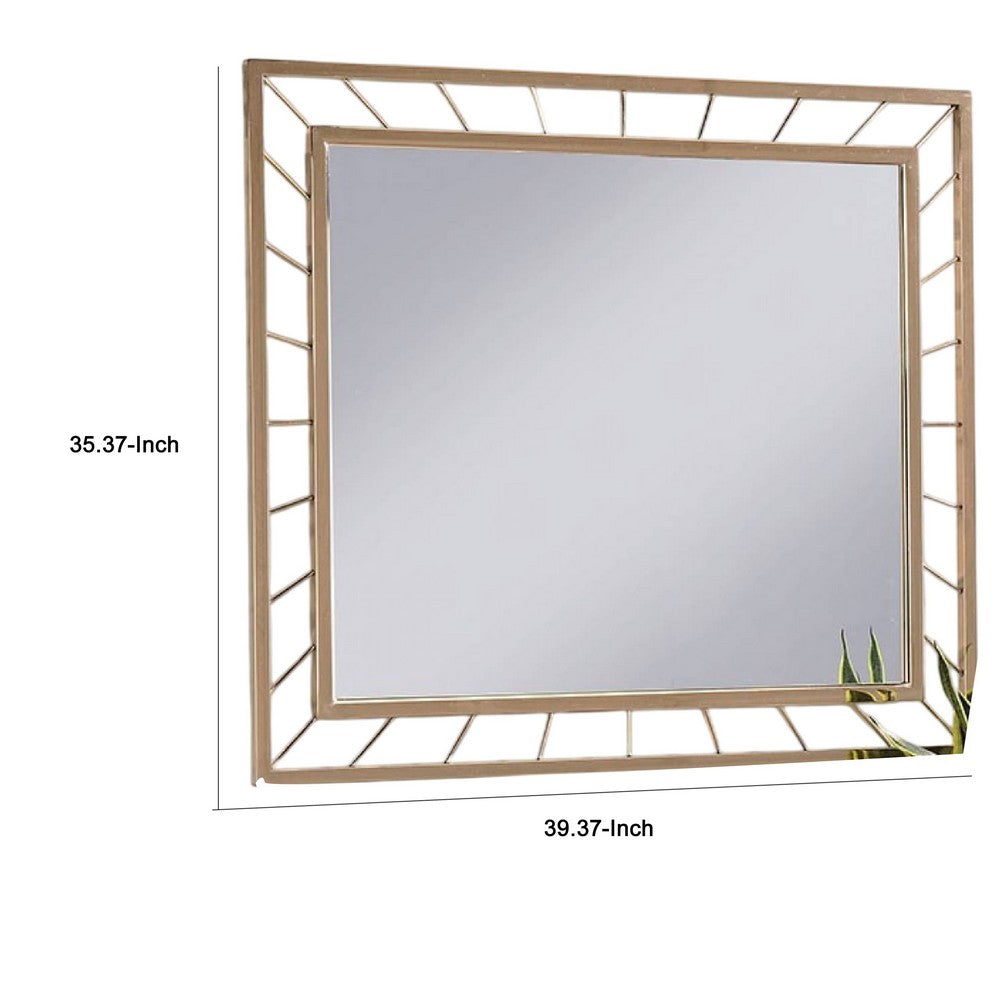 Brey Decorative Accent Mirror, 39 Inch Glam Gold Plated Metal Frame
