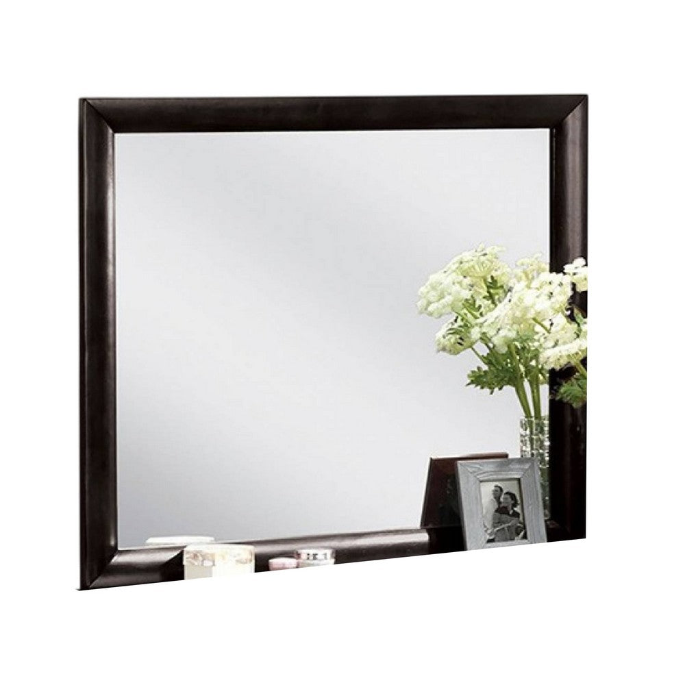 Simo Dresser Vanity Mirror, 40 Inch Modern Black Solid Wood Frame