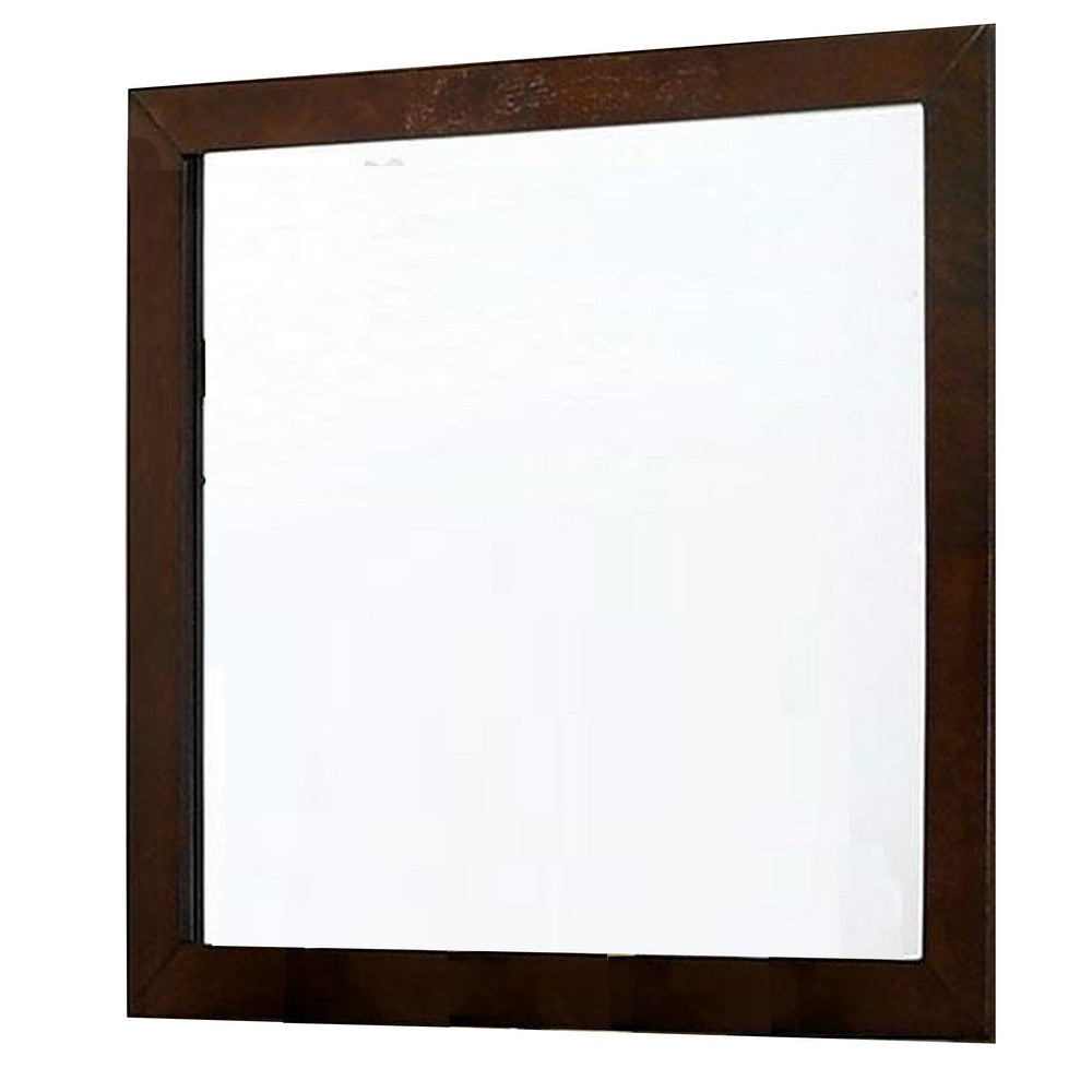 Ryla Dresser Mirror, 38 Inch Square, Dark Cherry Brown Solid Wood