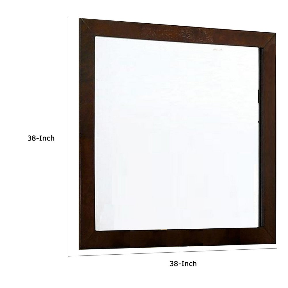 Ryla Dresser Mirror, 38 Inch Square, Dark Cherry Brown Solid Wood