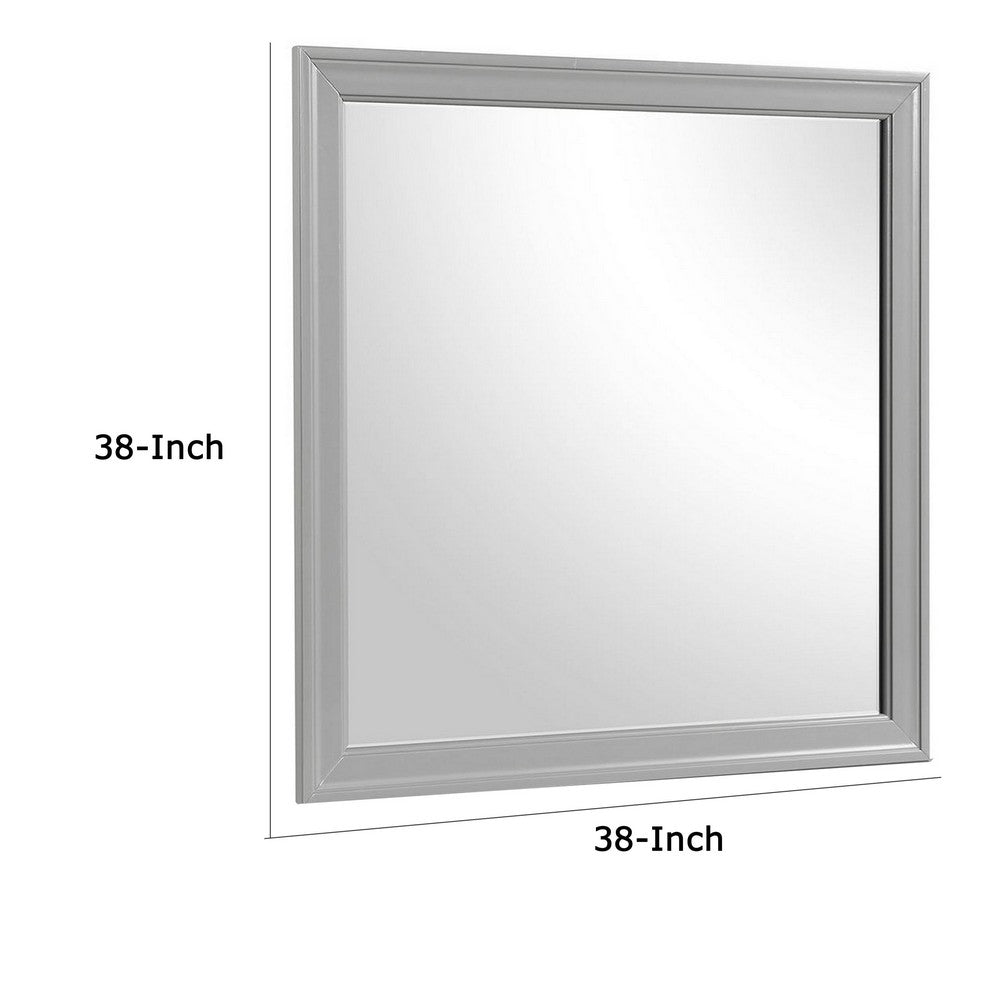 Ryla Dresser Mirror, 38 Inch Square Frame, Farmhouse Gray Solid Wood