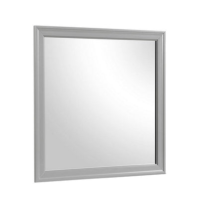Ryla Dresser Mirror, 38 Inch Square Frame, Farmhouse Gray Solid Wood