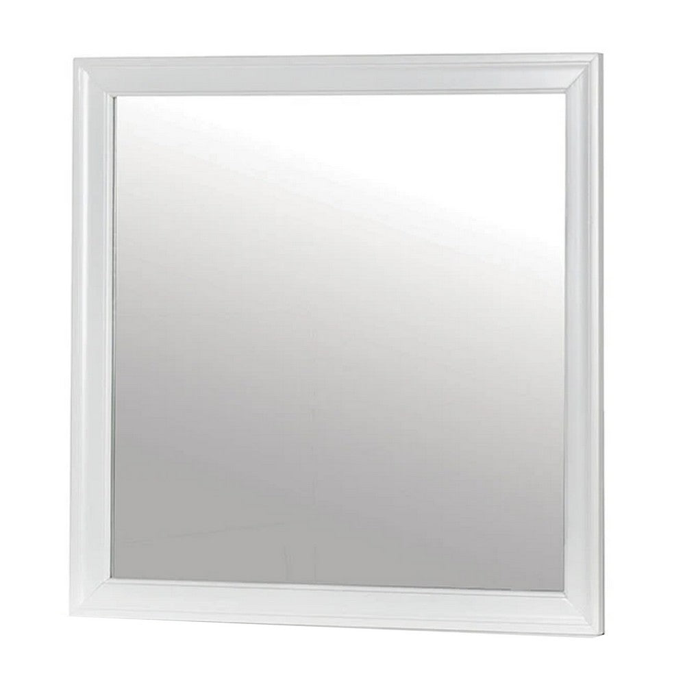 Ryla Dresser Vanity Mirror, 38 Inch Square Frame, White Solid Wood