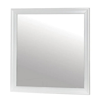 Ryla Dresser Vanity Mirror, 38 Inch Square Frame, White Solid Wood