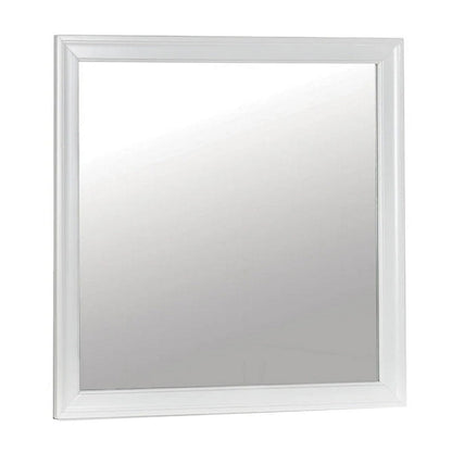 Ryla Dresser Vanity Mirror, 38 Inch Square Frame, White Solid Wood