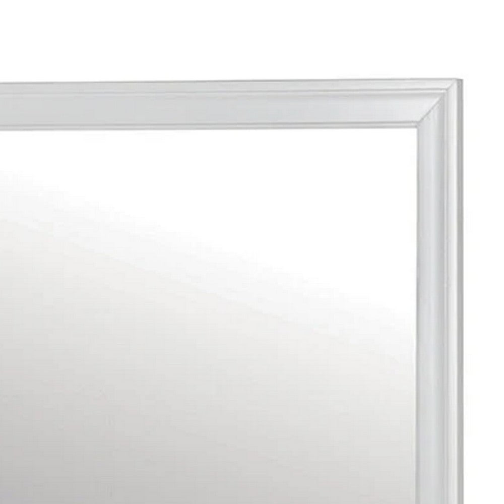 Ryla Dresser Vanity Mirror, 38 Inch Square Frame, White Solid Wood