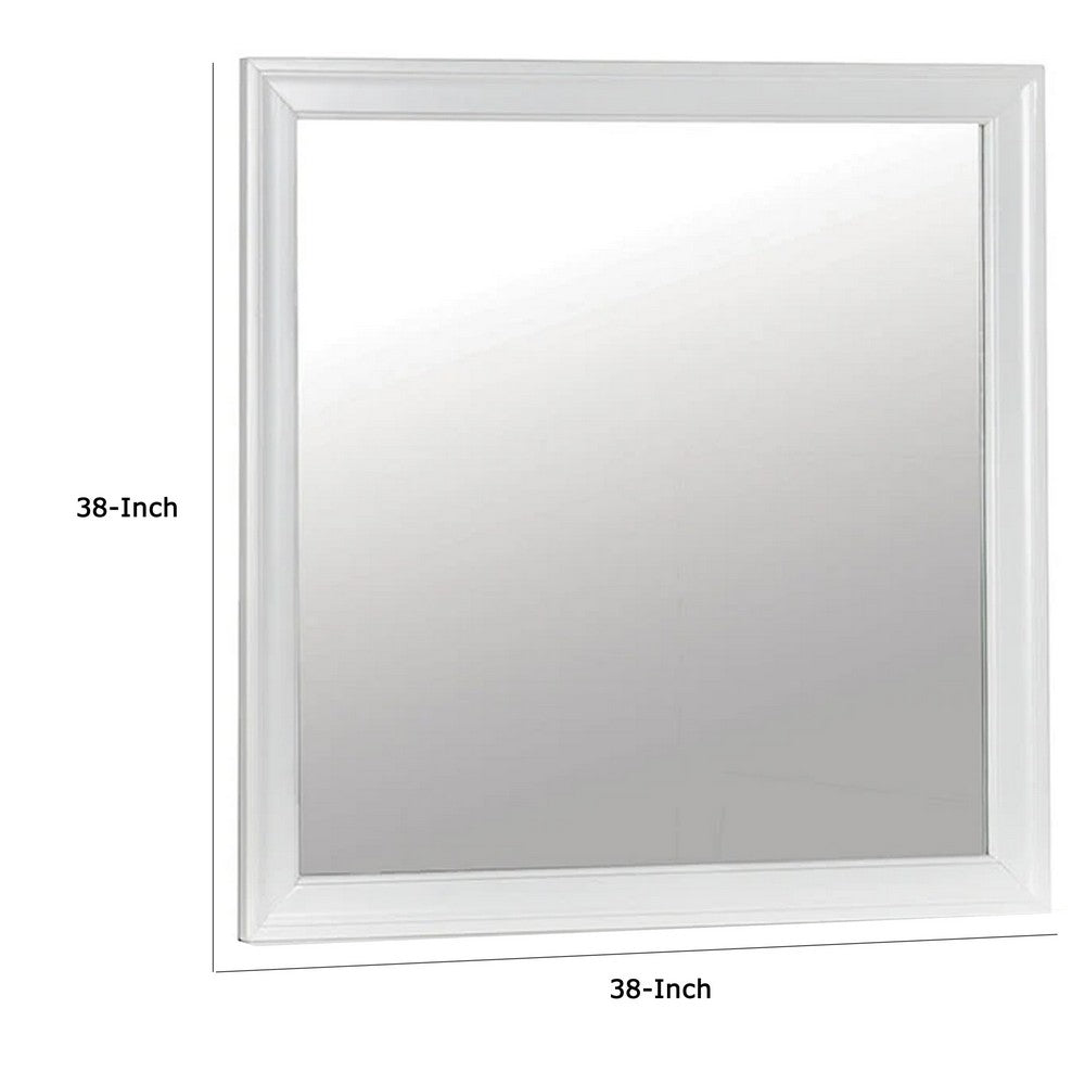 Ryla Dresser Vanity Mirror, 38 Inch Square Frame, White Solid Wood