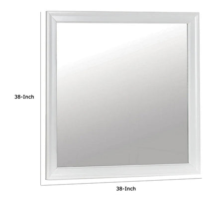 Ryla Dresser Vanity Mirror, 38 Inch Square Frame, White Solid Wood