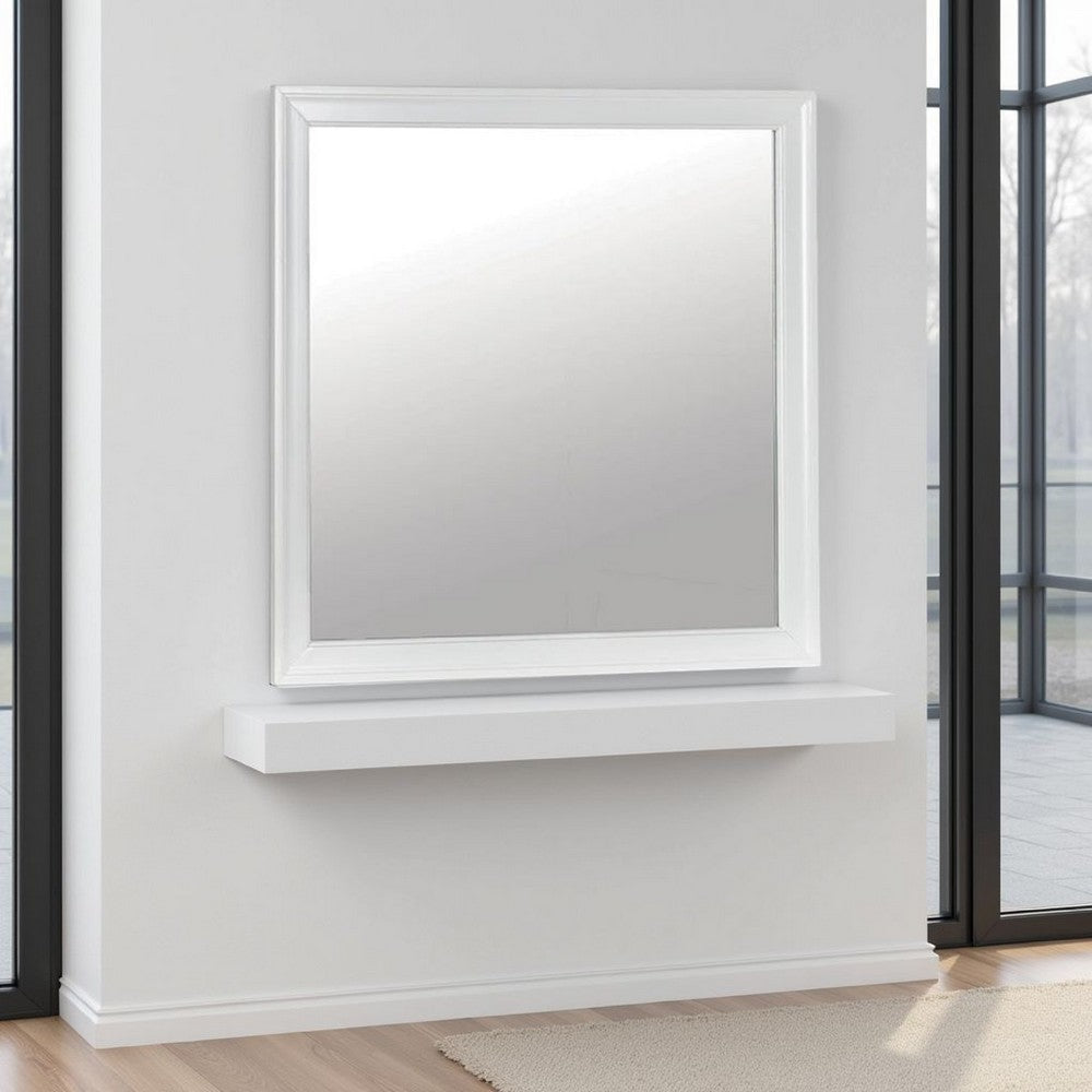 Ryla Dresser Vanity Mirror, 38 Inch Square Frame, Black Solid Wood