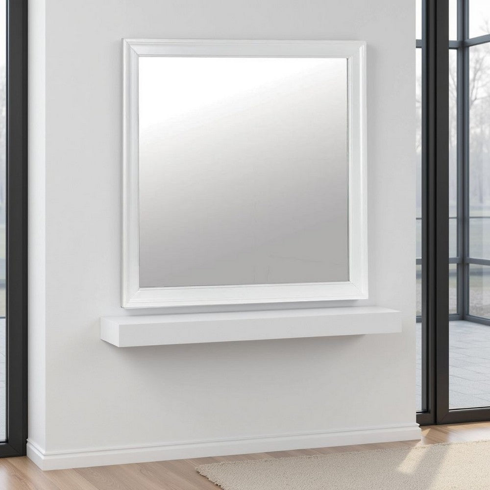 Ryla Dresser Vanity Mirror, 38 Inch Square Frame, White Solid Wood