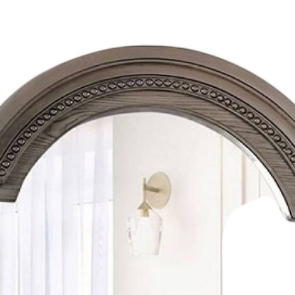Akia Dresser Vanity Mirror, Reeded Posts, 49 Inch Gray Bell Top Frame