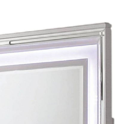Lin Dresser Mirror with LED Lights, 47 Inch White Solid Wood Frame