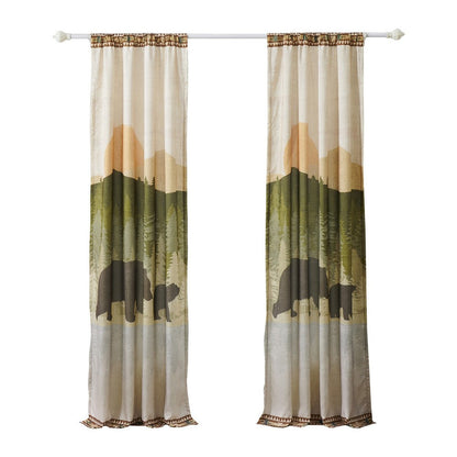 Kip 2 Panels Curtain Set, Microfiber, Green and Beige Mountain Scenery