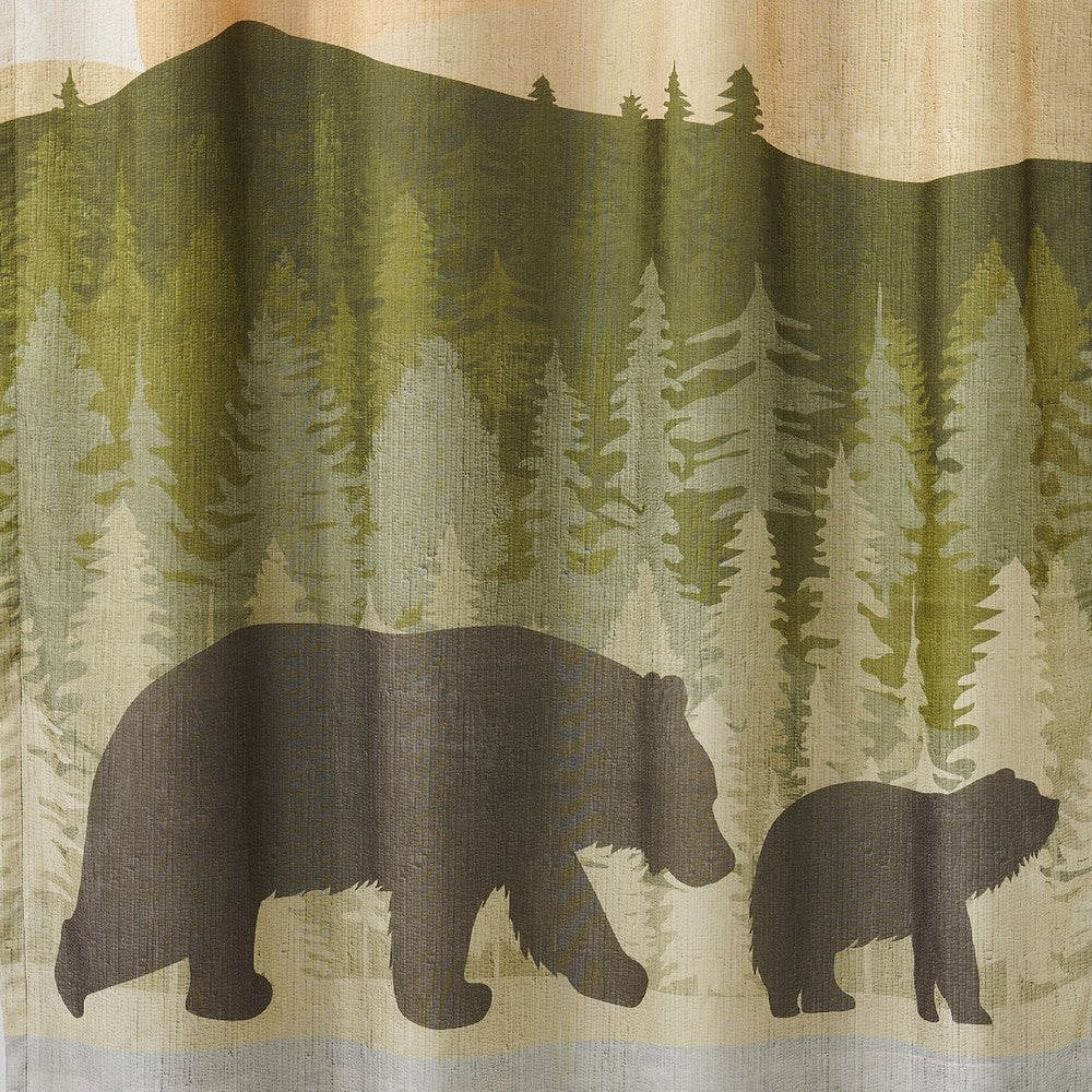 Kip 2 Panels Curtain Set, Microfiber, Green and Beige Mountain Scenery